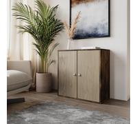 Urbn-Living Urbnliving Height 60Cm 2 Tier Wooden Storage Cabinet Side Furniture Color Rustic Brown With Oak Door Cupboard Bedroom Hallway