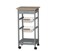 Urbn-Living Urbnliving Height 75Cm 3 Tier Grey Portable Oasis Bamboo Top Mdf Kitchen Trolley Drawer Shelf Cart On Wheels