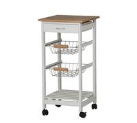 Urbn-Living Urbnliving Height 75Cm 3 Tier White Portable Oasis Bamboo Top Mdf Kitchen Trolley Drawer Shelf Cart On Wheels