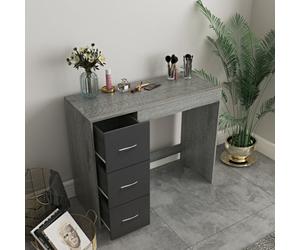 Urbn-Living Urbnliving Height 79.5Cm 3 Drawer Wooden Bedroom Dressing Computer Work Table Desk Ash Grey Carcass And Black Drawers Jewellery