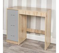 Urbn-Living Urbnliving Height 79.5Cm 3 Drawer Wooden Bedroom Dressing Computer Work Table Desk Oak Carcass And Grey Drawers Jewellery