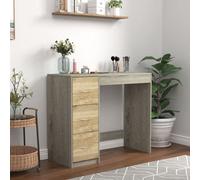 Urbn-Living Urbnliving Height 79.5Cm 3 Drawer Wooden Bedroom Dressing Computer Work Table Desk Oak Drawers And Ash Grey Carcass Jewellery
