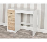 URBNLIVING 3 Drawer Wooden Bedroom Dressing Table (White Carcass + Oak Drawers)