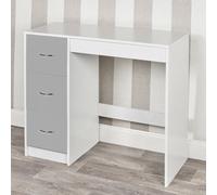 URBNLIVING 3 Drawer Wooden Bedroom Dressing Table (White Carcass + Grey Drawers)
