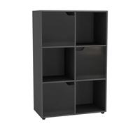Urbn-Living Urbnliving Height 90.5Cm 6 Cube Black Wooden Bookcase With Doors Stylish Display Shelves Storage Unit