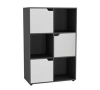 Urbn-Living Urbnliving Height 90.5Cm 6 Cube Black Wooden Bookcase With White Doors Stylish Display Shelves Storage Unit