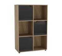 Urbn-Living Urbnliving Height 90.5Cm 6 Cube Oak Wooden Bookcase With Black Doors Stylish Display Shelves Storage Unit