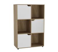 Urbn-Living Urbnliving Height 90.5Cm 6 Cube Oak Wooden Bookcase With White Doors Stylish Display Shelves Storage Unit
