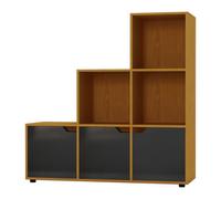 Urbn-Living Urbnliving Height 90.5Cm 6 Cube Step Storage Beech Bookcase And Black Doors For Home Office Organizer Display Shelf Unit