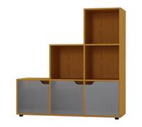 Urbn-Living Urbnliving Height 90.5Cm 6 Cube Step Storage Beech Bookcase And Grey Doors For Home Office Organizer Display Shelf Unit