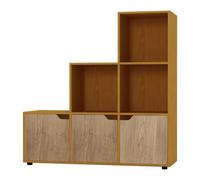 Urbn-Living Urbnliving Height 90.5Cm 6 Cube Step Storage Beech Bookcase And Oak Doors For Home Office Organizer Display Shelf Unit