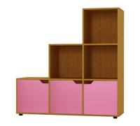 Urbn-Living Urbnliving Height 90.5Cm 6 Cube Step Storage Beech Bookcase And Pink Doors For Home Office Organizer Display Shelf Unit
