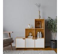 Urbn-Living Urbnliving Height 90.5Cm 6 Cube Step Storage Beech Bookcase And White Doors For Home Office Organizer Display Shelf Unit
