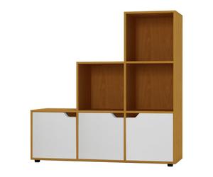 Urbn-Living Urbnliving Height 90.5Cm 6 Cube Step Storage Beech Bookcase And White Doors For Home Office Organizer Display Shelf Unit