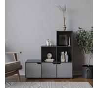 Urbn-Living Urbnliving Height 90.5Cm 6 Cube Step Storage Black Bookcase And Grey Doors For Home Office Organizer Display Shelf Unit