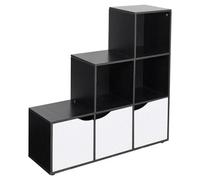 Urbn-Living Urbnliving Height 90.5Cm 6 Cube Step Storage Black Bookcase And White Doors For Home Office Organizer Display Shelf Unit