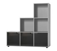Urbn-Living Urbnliving Height 90.5Cm 6 Cube Step Storage Grey Bookcase And Black Doors For Home Office Organizer Display Shelf Unit