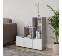 Urbn-Living Urbnliving Height 90.5Cm 6 Cube Step Storage Grey Bookcase And White Doors For Home Office Organizer Display Shelf Unit