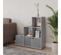 Urbn-Living Urbnliving Height 90.5Cm 6 Cube Step Storage Grey Bookcase With Doors For Home Office Organizer Display Shelf Unit