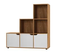 Urbn-Living Urbnliving Height 90.5Cm 6 Cube Step Storage Oak Bookcase And White Doors For Home Office Organizer Display Shelf Unit