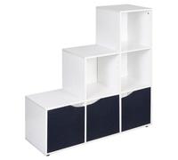 Urbn-Living Urbnliving Height 90.5Cm 6 Cube Step Storage White Bookcase And Black Doors For Home Office Organizer Display Shelf Unit