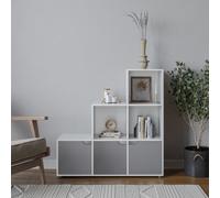 Urbn-Living Urbnliving Height 90.5Cm 6 Cube Step Storage White Bookcase And Grey Doors For Home Office Organizer Display Shelf Unit