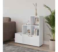 Urbn-Living Urbnliving Height 90.5Cm 6 Cube Step Storage White Bookcase With Doors For Home Office Organizer Display Shelf Unit