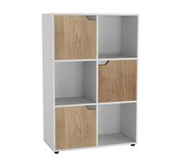 Urbn-Living Urbnliving Height 90.5Cm 6 Cube White Wooden Bookcase With Oak Doors Stylish Display Shelves Storage Unit