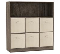 Urbn-Living Urbnliving Height 94Cm Wooden Wide Anthracite Oak 7 Cube Bookcase With Beige 6 Drawers Baskets Storage Unit Shelves