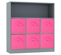 Urbn-Living Urbnliving Height 94Cm Wooden Wide Grey 7 Cube Bookcase With Dark Pink 6 Drawers Baskets Storage Unit Shelves