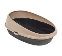URBNLIVING Large Jumbo Oval Cat Litter Tray with High Sides | Deep Rim Open Cat Toilet Box | Anti-Spill Design - Brown