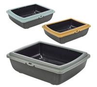 URBNLIVING Large Open Cat Litter Tray - High-Sided Deep Jumbo Rim Pan for Cats, Easy-Clean Toilet Box, Durable 48cm Cat Litter Solution (Sage Green)