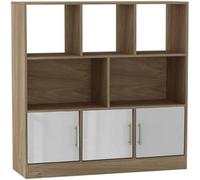 Urbn-Living Urbnliving Oak 8 Cube Freestanding Bookcase With Asymmetrical Shelves And 3 Black Gloss Doors