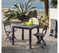 Urbn-Living Urbnlivng 72Cm Height Square Garden Plastic Patio Dining Table & 2 Folding Chairs Outdoor Furniture