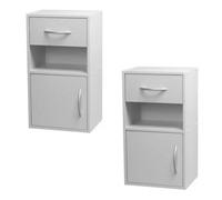 Urbn-Living White - 2-Pcs Wooden Bedside Cabinets With 1 Door & 1 Drawer