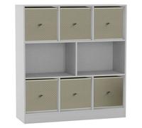 Urbn-Living White, Beige - Asymmetrical 8 Cube Bookcase Unit W/ 6 Drawer Inserts
