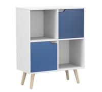 Urbn-Living White, Blue, Pine - 4-Cube Storage Unit With 2 Wooden Doors And Legs
