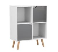 Urbn-Living White, Grey, Beech - 4-Cube Storage Unit With 2 Wooden Doors And Legs