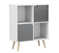 Urbn-Living White, Grey, Pine - 4-Cube Storage Unit With 2 Line Doors And Legs