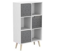 Urbn-Living White, Grey, Pine - 6-Cube Shelving Unit With 2 Geo Doors And Legs