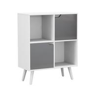 Urbn-Living White, Grey, White - 4-Cube Storage Unit With 2 Wooden Doors And Legs
