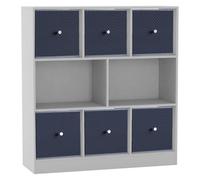 Urbn-Living White, Navy Blue - Asymmetrical 8 Cube Bookcase Unit W/ 6 Drawer Inserts