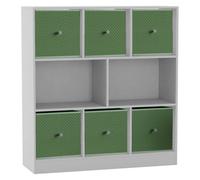 Urbn-Living White, Pastel Green - Asymmetrical 8 Cube Bookcase Unit W/ 6 Drawer Inserts