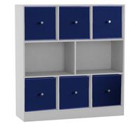 Urbn-Living White, Royal Blue - Asymmetrical 8 Cube Bookcase Unit W/ 6 Drawer Inserts