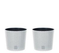 Urbn-Living White, Set Of 2 - 30Cm Rato Round Low Rattan Planters -1-2 Pack