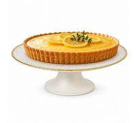 Urbn-Living White Textured Glass Pedestal Cake Stand With Gold Rim Footed Dessert Serving Plate
