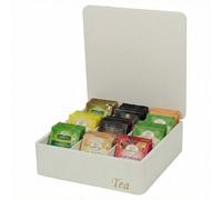 Urbn-Living Wooden Tea Storage Box Organiser Kitchen Tea Bag Holder With Lid - Cream 9 Compartment