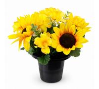 Urbn-Living Yellow Sunflower & Hydrangea Set Of 1 Artificial Silk Flower Grave Pot Memorial Arrangement Graveside Cemetery