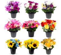 Urbn-Living Yellow Sunflower & Hydrangea Set Of 2 Artificial Silk Flower Grave Pot Memorial Arrangement Graveside Cemetery
