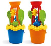 URBN-TOYS 22cm 6-7 Piece Plain Colourful Beach Bucket Kids Outdoor Fun (Bucket With Sand Mill)